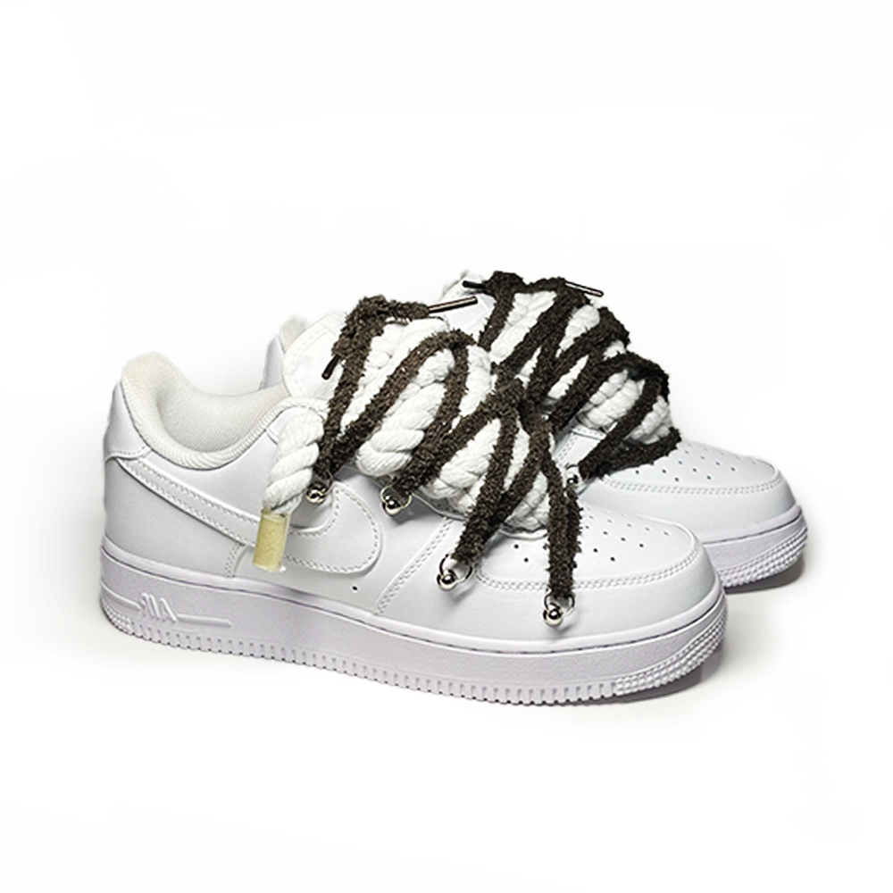 Custom NIKE AIR FORCE 1 WeiB ROPE LACES extra Lace Grau RopezInstyle