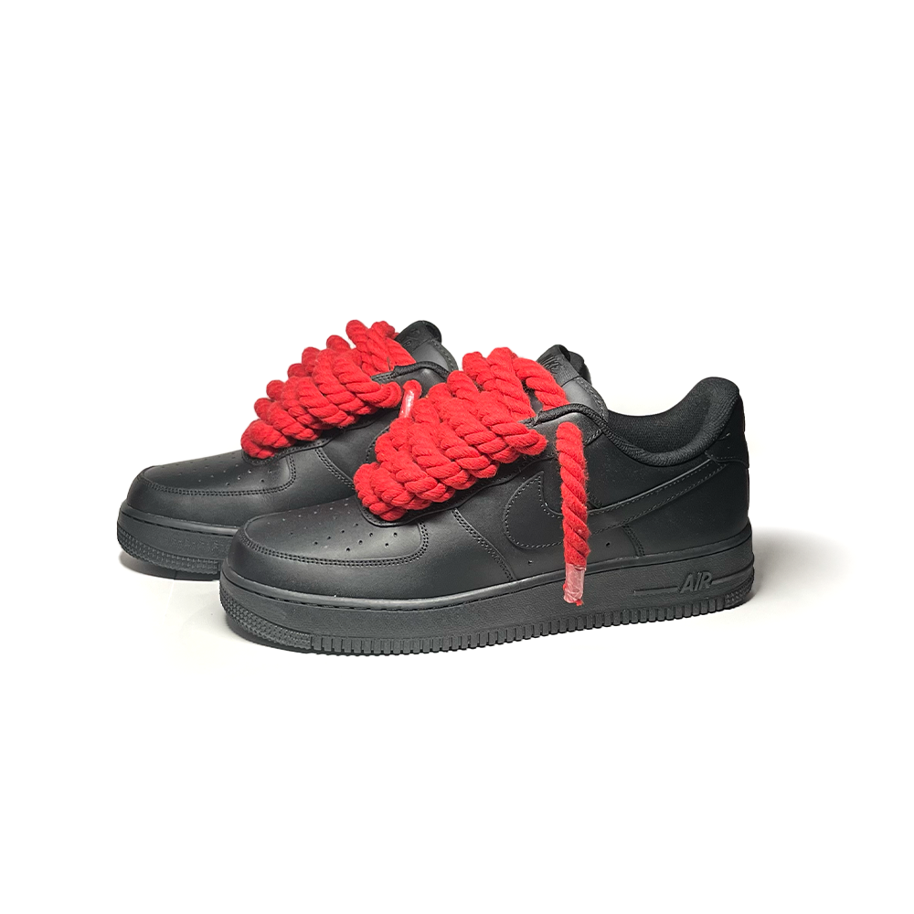 Custom Nike Air Force 1 Schwarz “Rope Laces” Rot – RopezInstyle