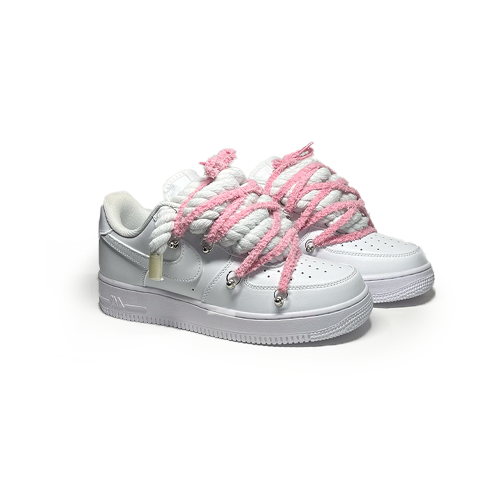 Custom NIKE AIR FORCE 1 WeiB ROPE LACES Rosa 3 RopezInstyle