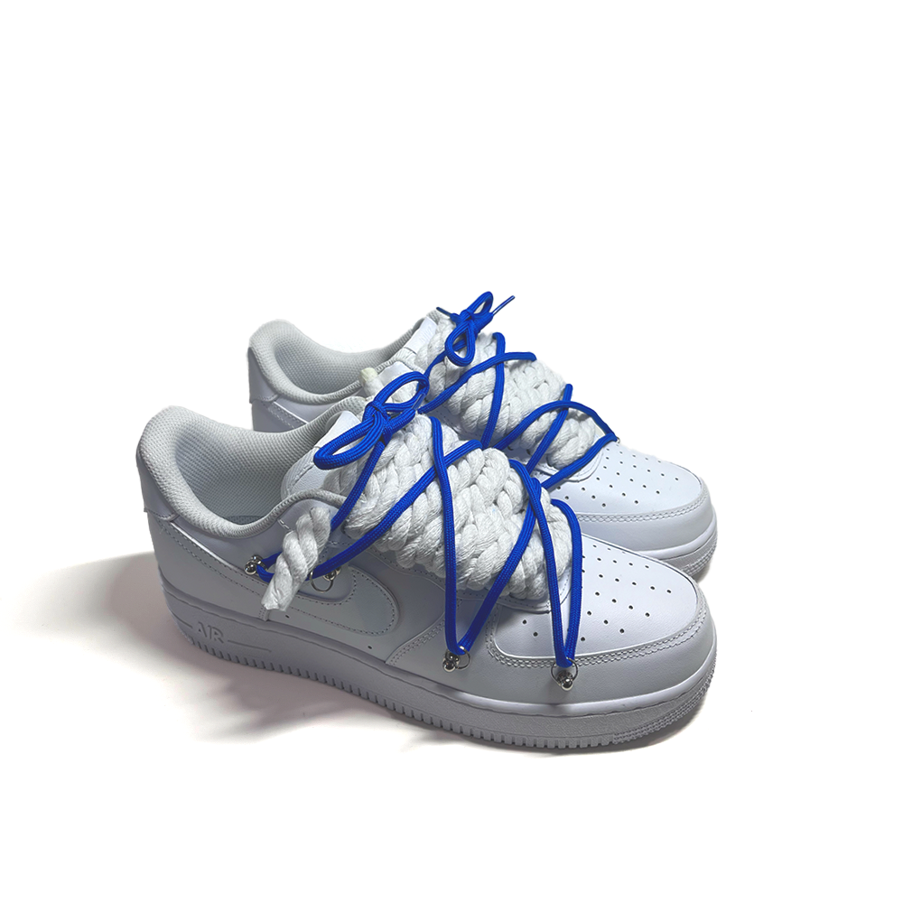 Custom NIKE AIR FORCE 1 WeiB ROPE LACES Dunk Blau 1 RopezInstyle