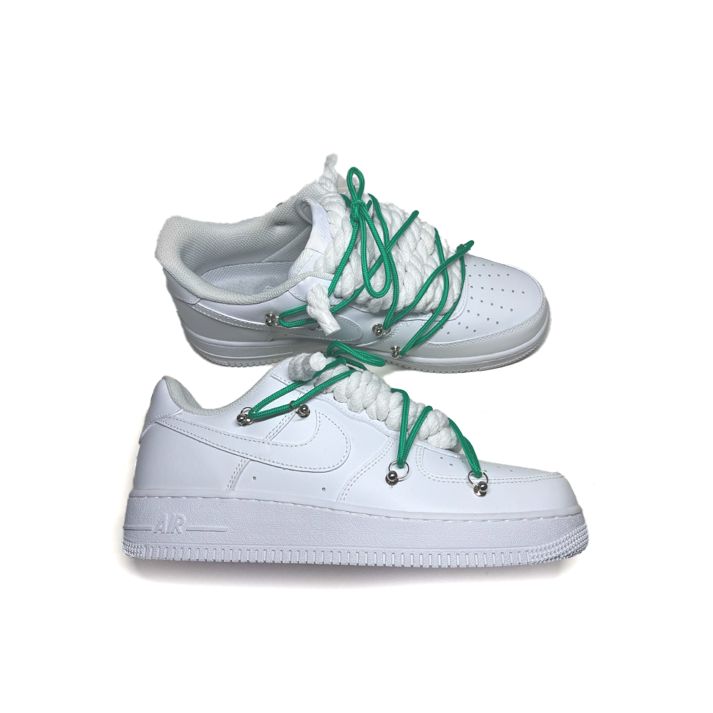 Custom NIKE AIR FORCE 1 Weiß “ROPE LACES” Dunk Grün - RopezInstyle
