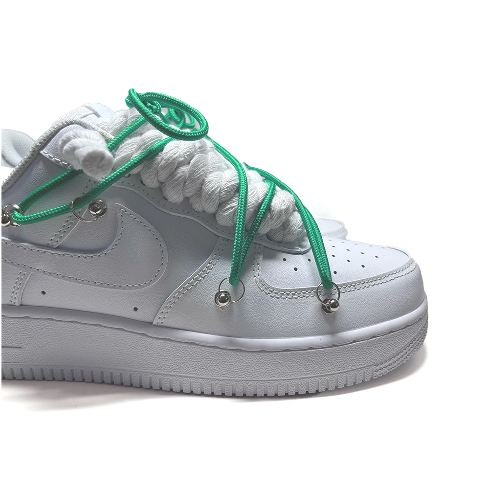 Custom NIKE AIR FORCE 1 Weiß “ROPE LACES” Dunk Grün - RopezInstyle