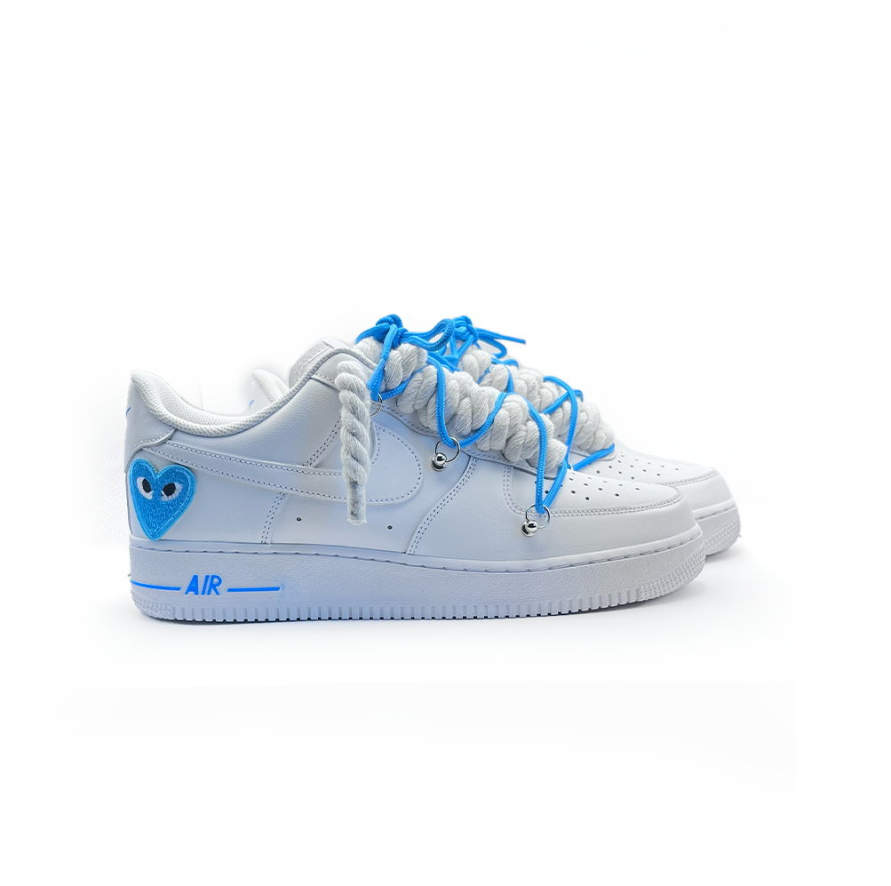Custom Nike AF1 '' Rope Laces '' Love stride Blue – RopezInstyle Custom Nike AF1 '' Rope Laces '' Love stride Blue – RopezInstyle