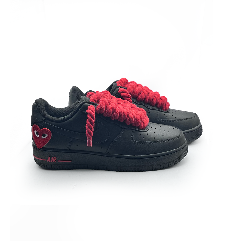 Custom Black Nike Air Force 1 Rope Laces Love stride Red RopezInstyle