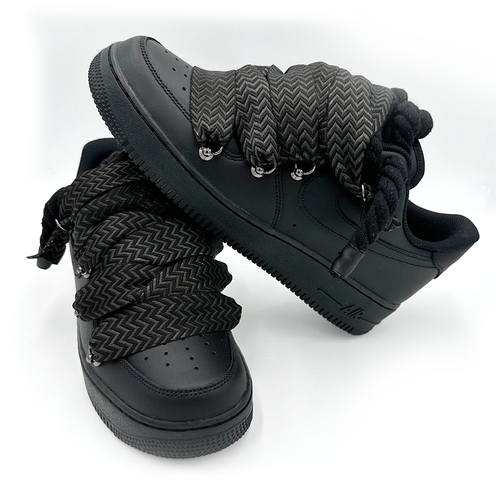 Custom Nike Air Force 1 Black Lanvin Laces Schwarz RopezInstyle