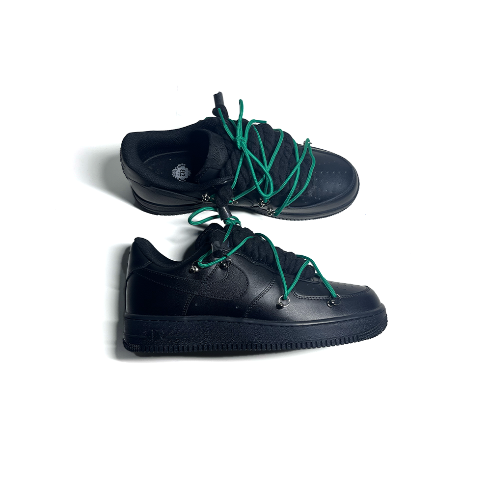 Custom NIKE AIR FORCE 1 Schwarz “ROPE LACES” Dunk Grün - RopezInstyle