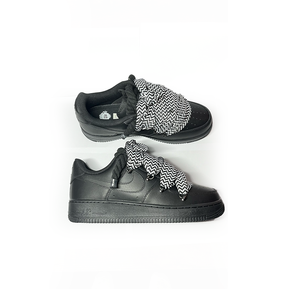 Custom Nike Air Force 1 Black ,, Lanvin Laces '' Weiß / Schwarz - RopezInstyle