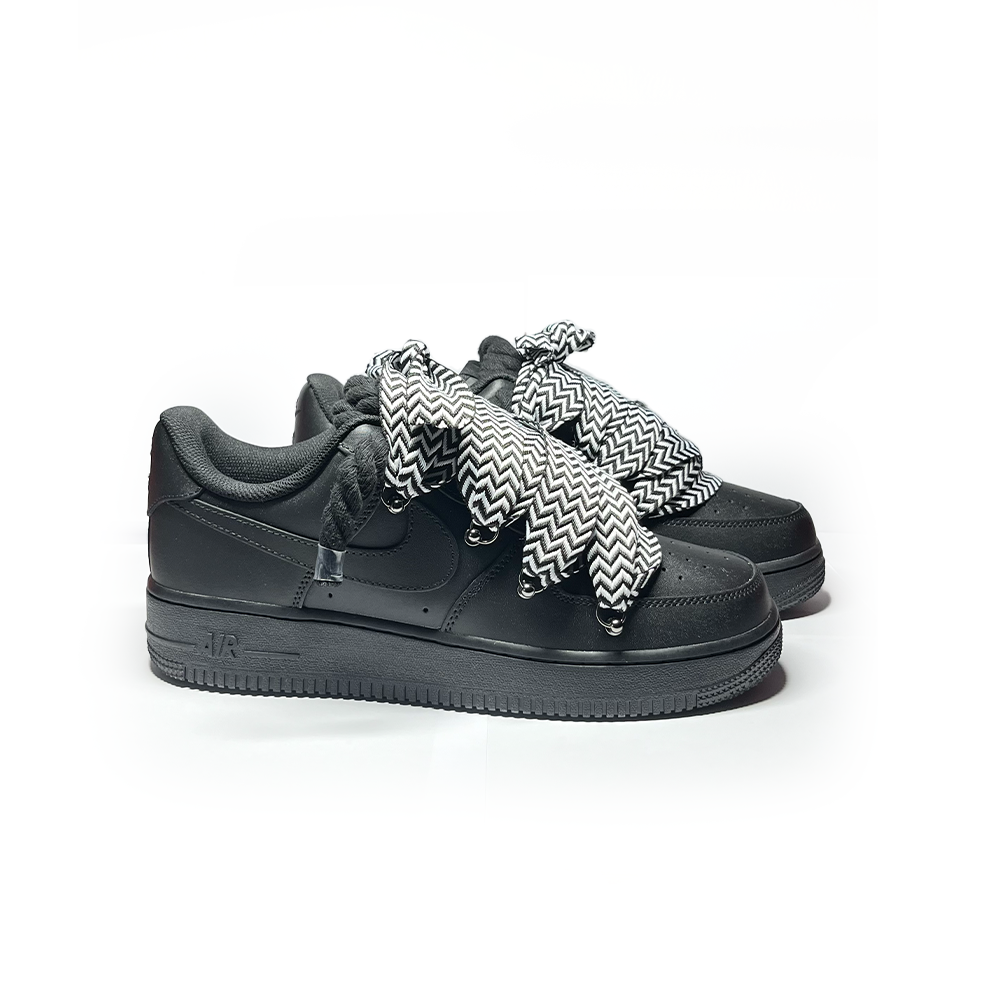 Custom Nike Air Force 1 Black ,, Lanvin Laces '' Weiß / Schwarz - RopezInstyle