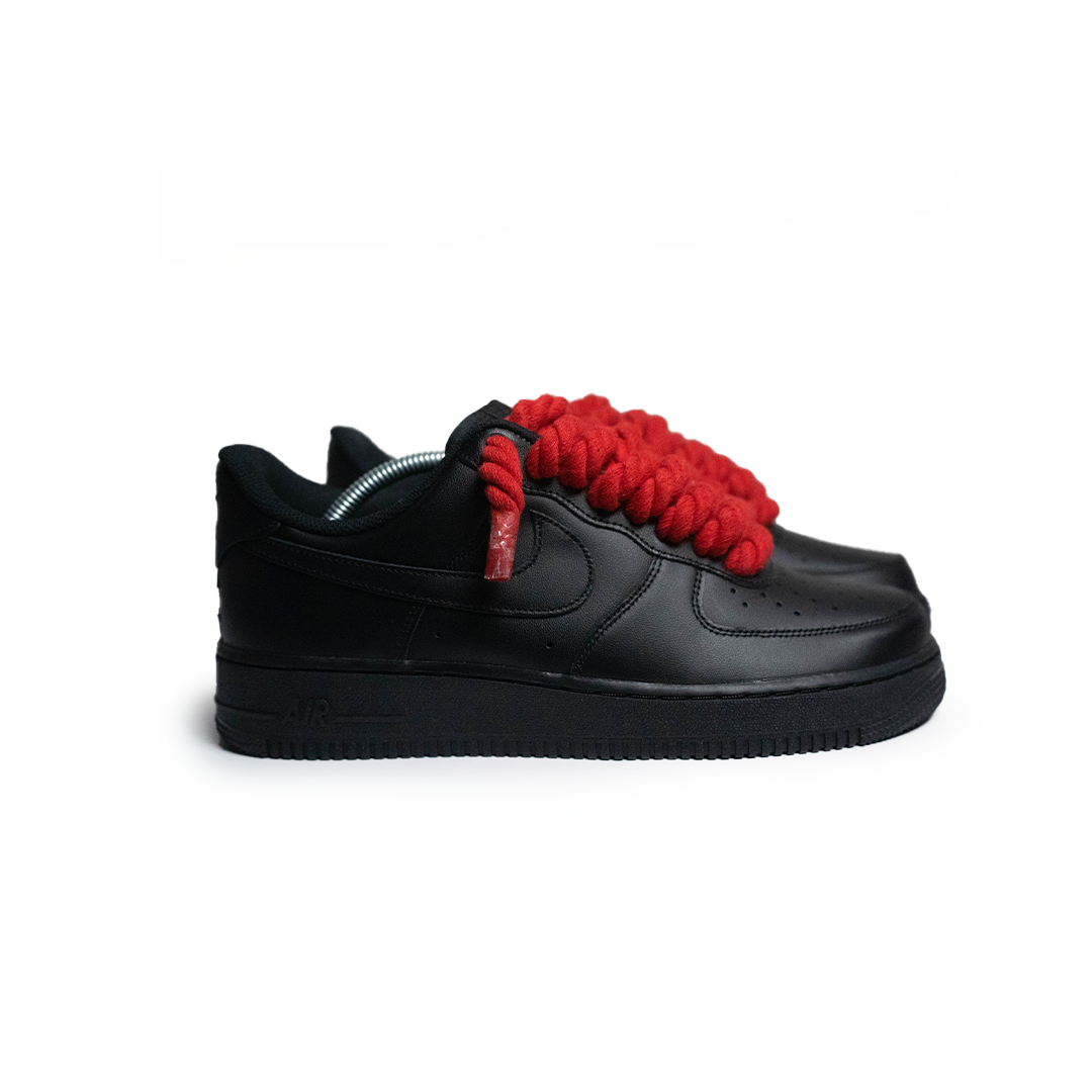 Custom Nike Air Force 1 Schwarz “Rope Laces” Rot