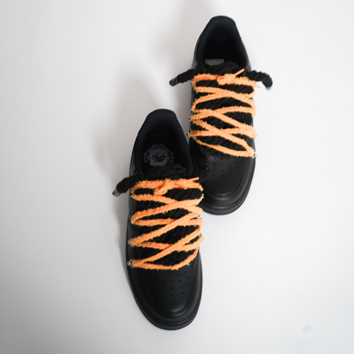 Custom Nike AF1 Black love Stride'' Rope Laces '' Extra Orange