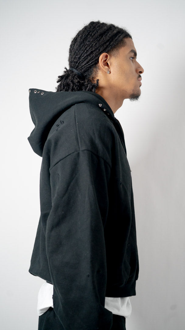 Custom Lined Zip Hoodie Black 500g