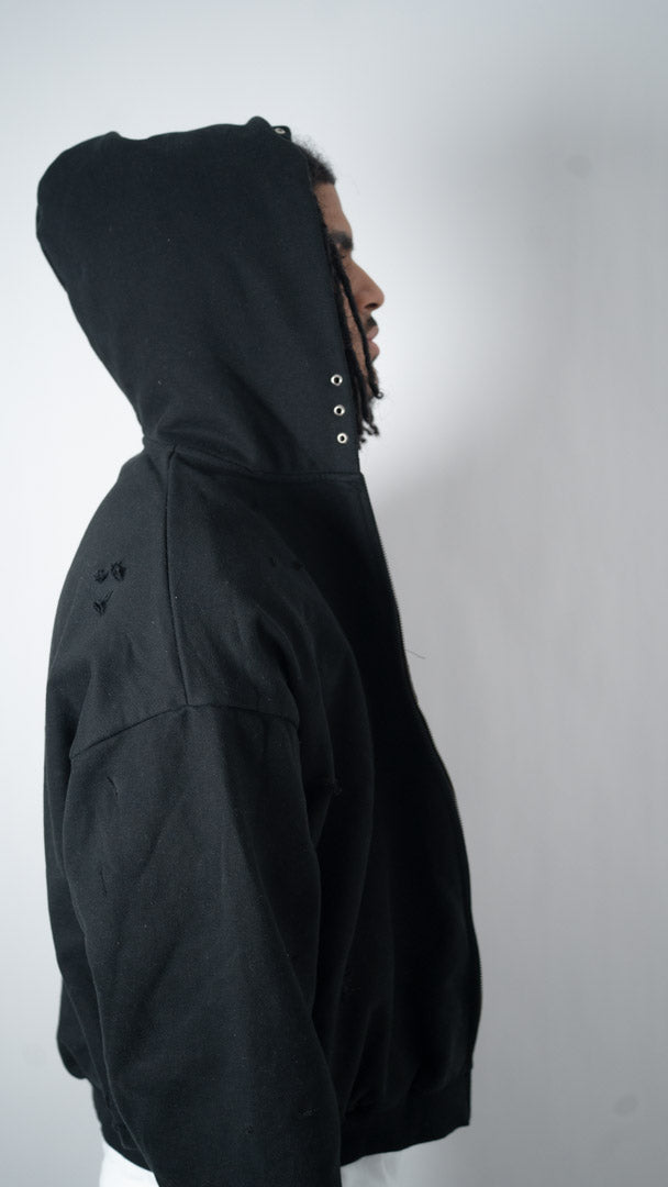 Custom Lined Zip Hoodie Black 500g