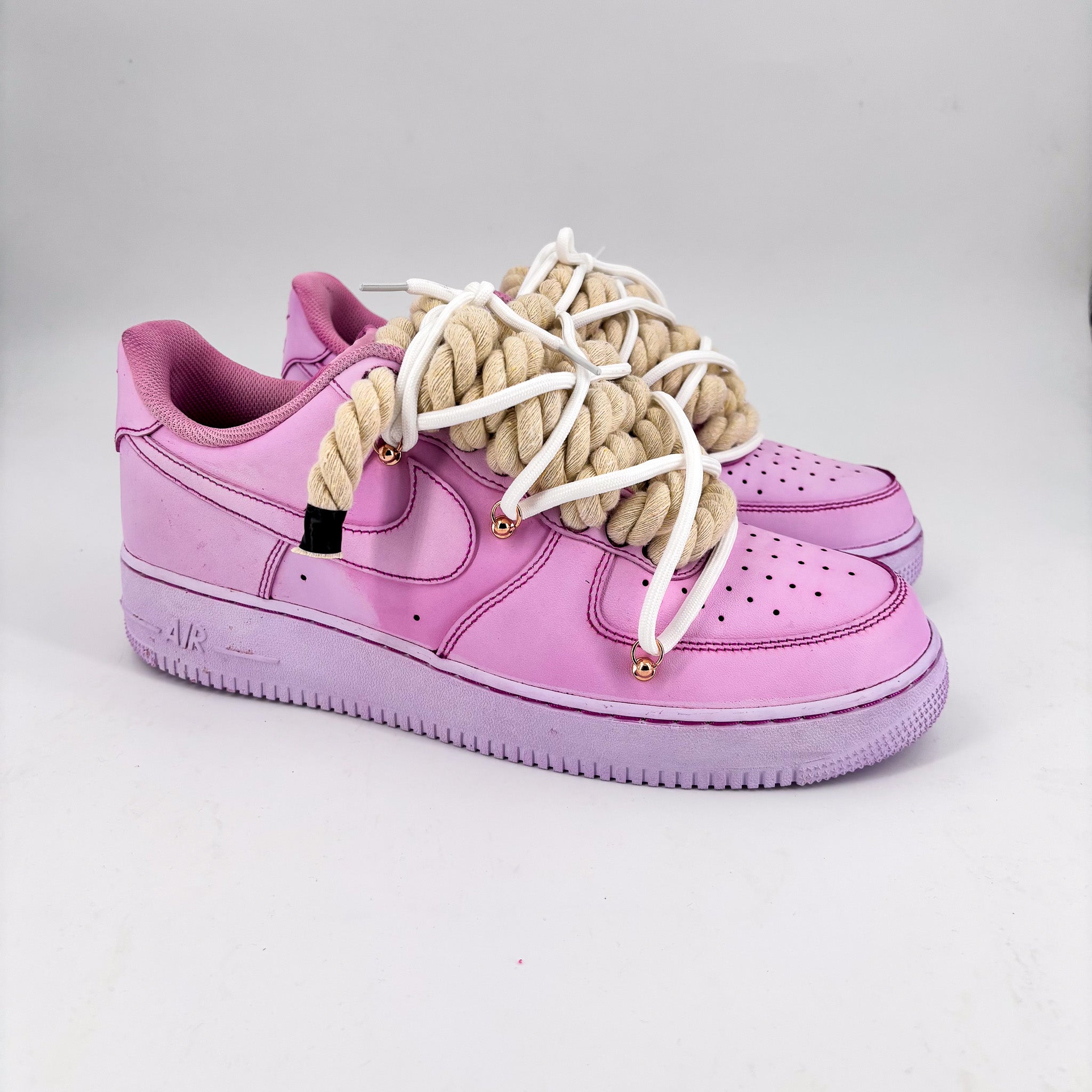 Custom Nike AF1 Pink “Beige ROPE LACES” Extra Laces White