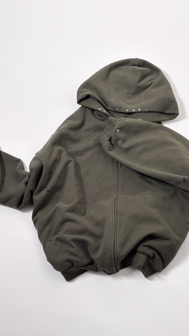 Custom Lined Zip Hoodie Olive Green 500g