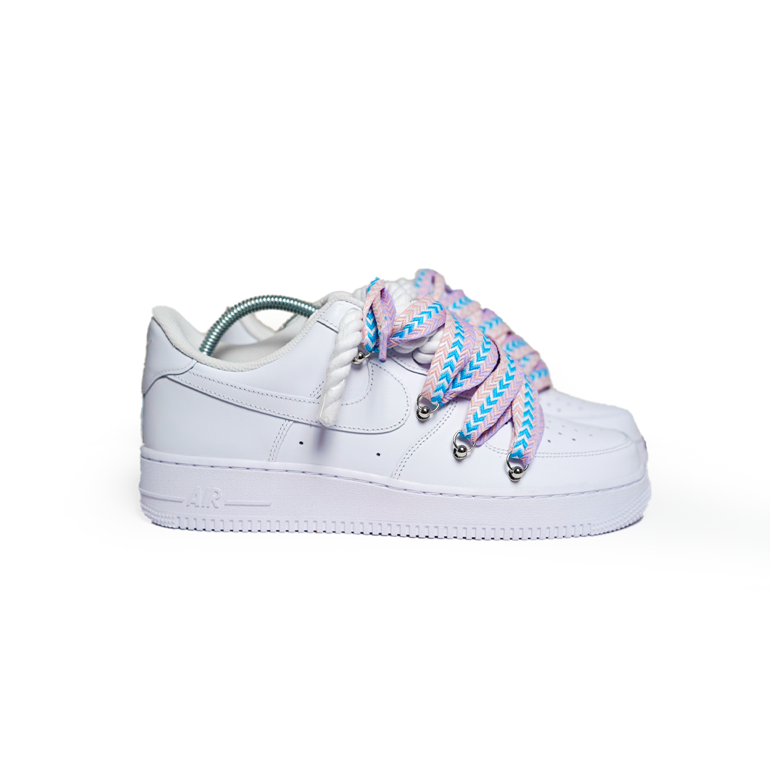 Custom Sneakers Weiß ,, Lanvin Laces '' rosa / Blue