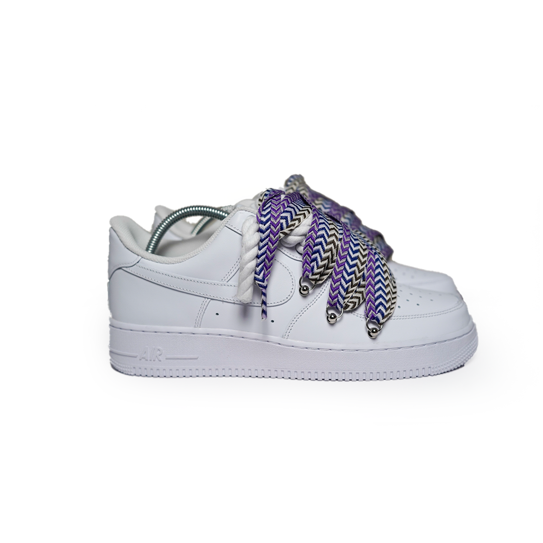Custom Sneakers Weiß ,, Lanvin Laces '' Violet / yellow