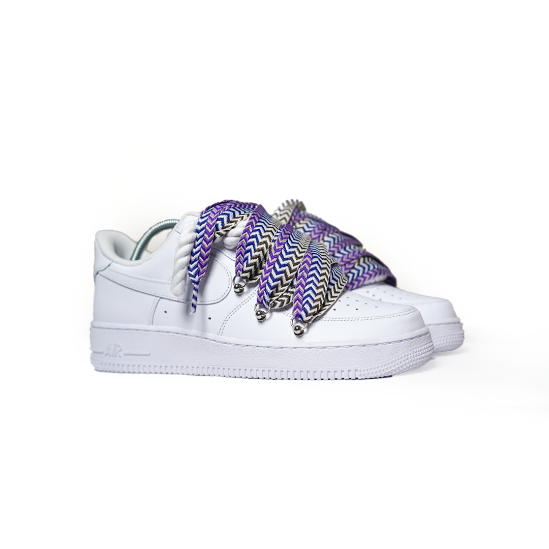 Custom Sneakers Weiß ,, Lanvin Laces '' Violet / yellow