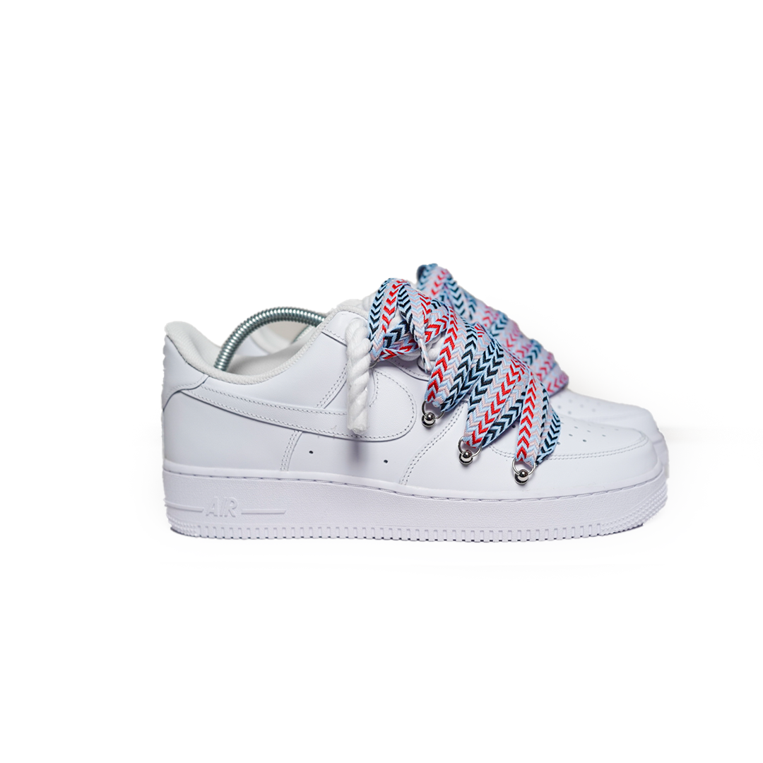 Custom Sneakers Weiß ,, Lanvin Laces '' Red / Blue