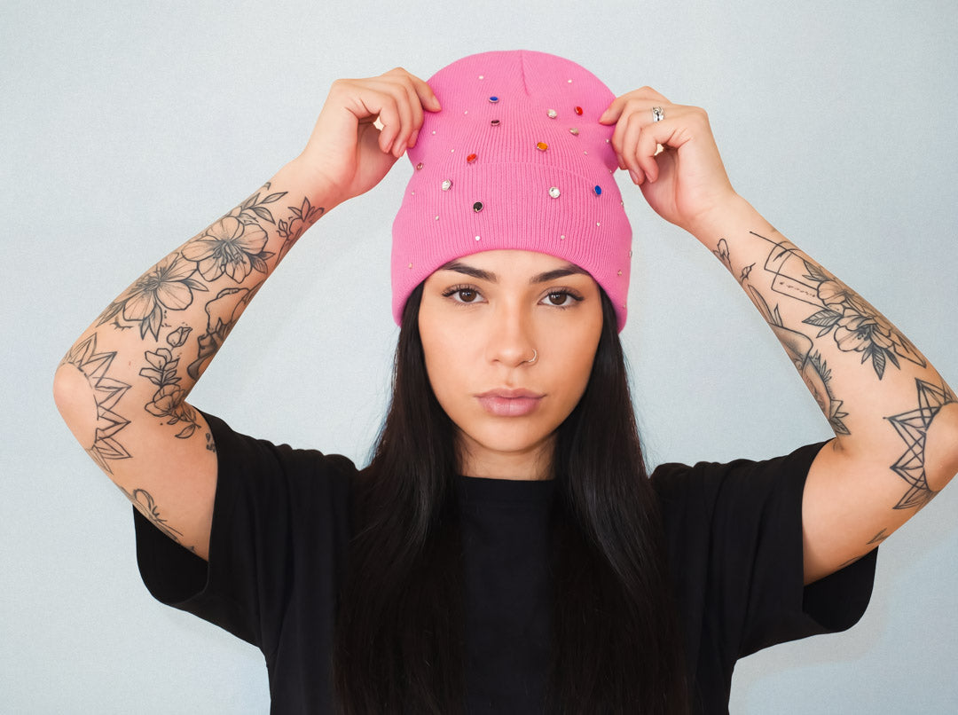 Custom steel pink beanie lisabon