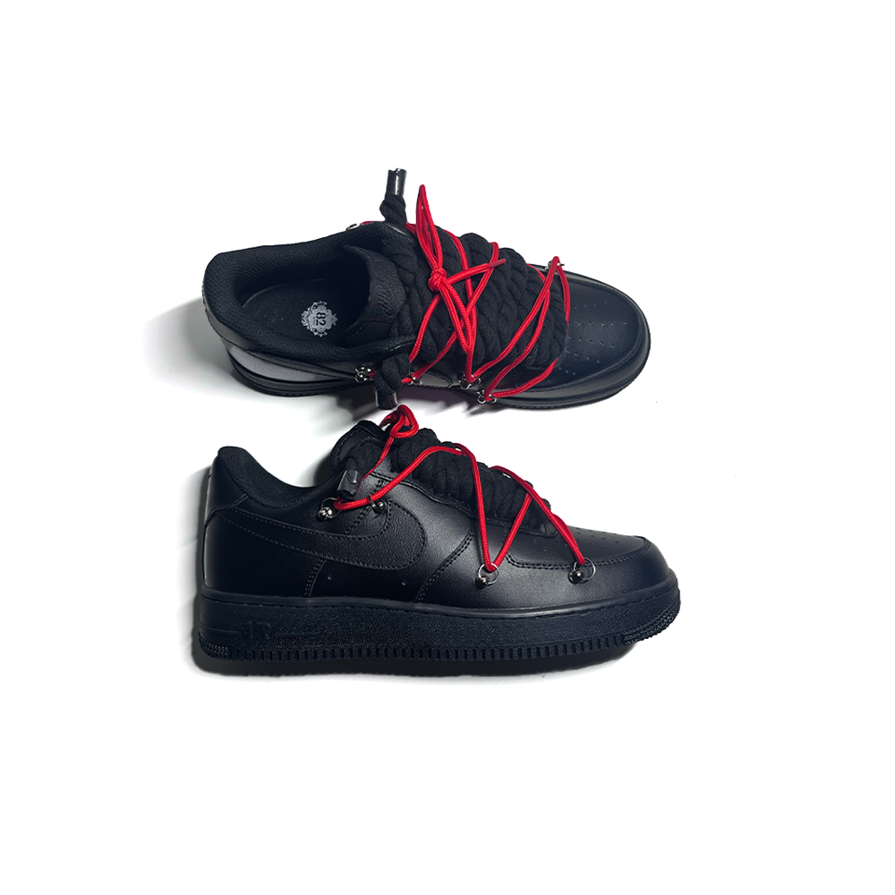 Custom NIKE AIR FORCE 1 Schwarz “ROPE LACES” Dunk Rot