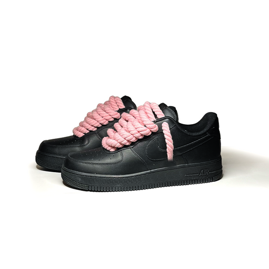 Custom Nike Air Force 1 Schwarz “Rope Laces” Pink