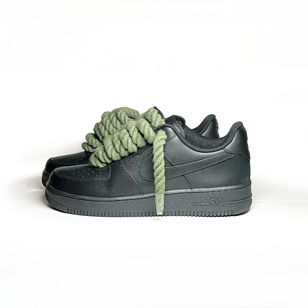 Custom Nike Air Force 1 Schwarz “Rope Laces” Army Grün