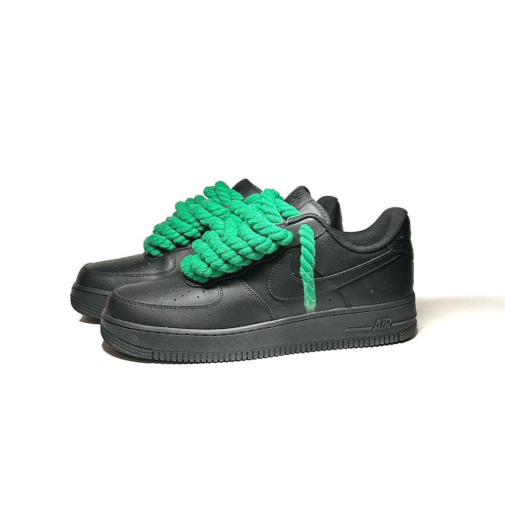 Custom Nike Air Force 1 Schwarz “Rope Laces” Grün - RopezInstyle