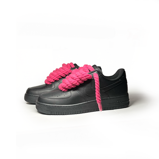 Custom Nike Air Force 1 Schwarz “Rope Laces” Rosa