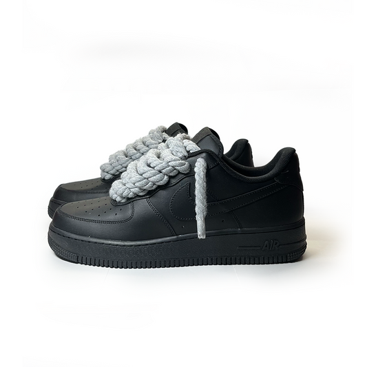 Custom Nike Air Force 1 Schwarz “Rope Laces” Grau