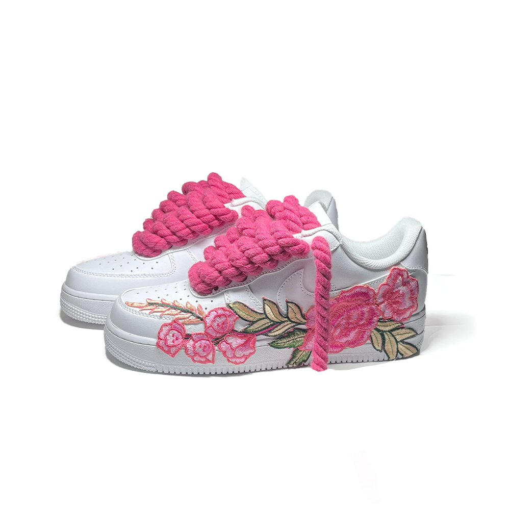 Custom NIKE AIR FORCE 1 Weiß “ PINK ROPE” Raspberry