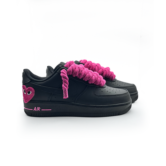 Custom Black Nike Air Force 1 '' Rope Laces '' Love stride Pink