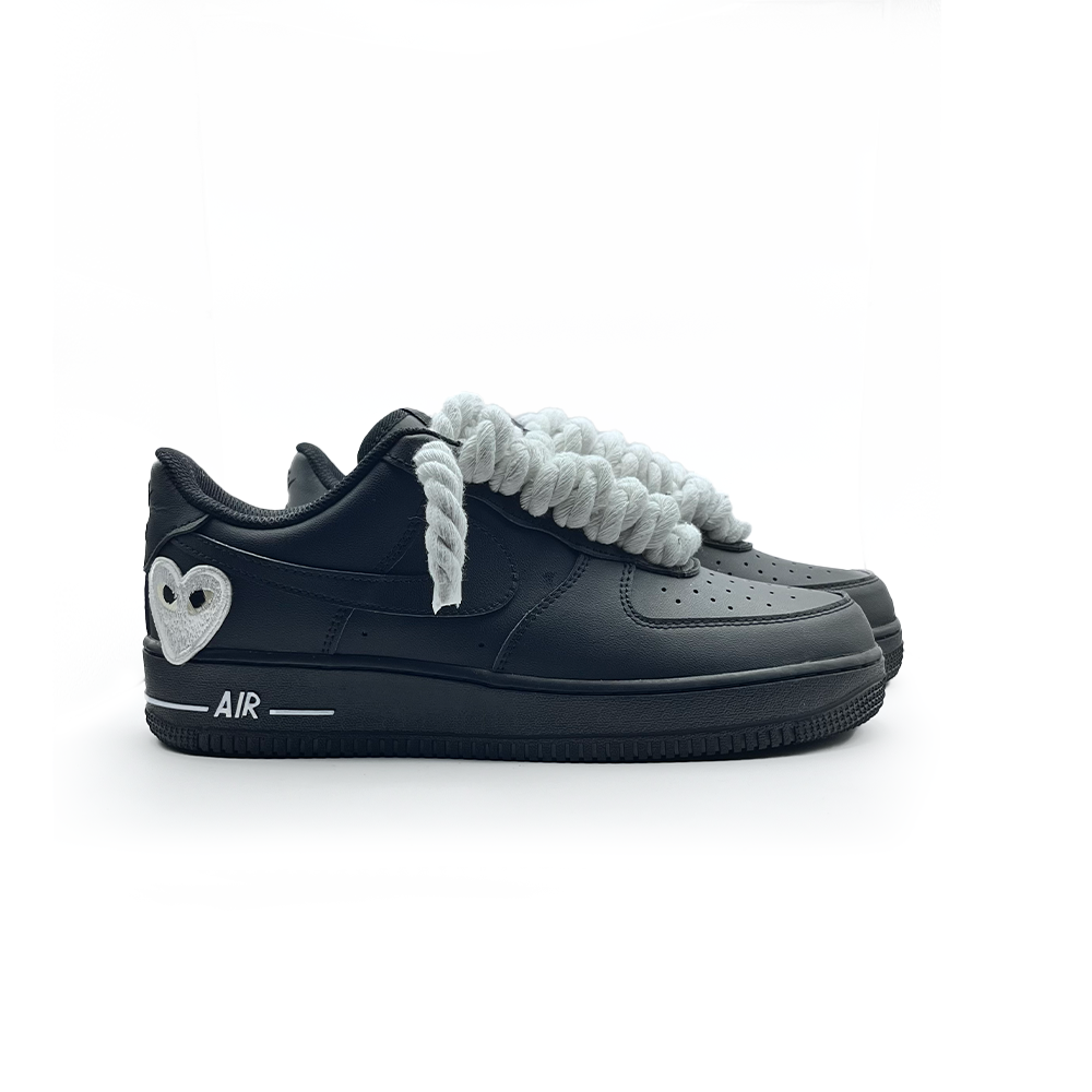 Custom Black Nike Air Force 1 '' Rope Laces '' Love stride White