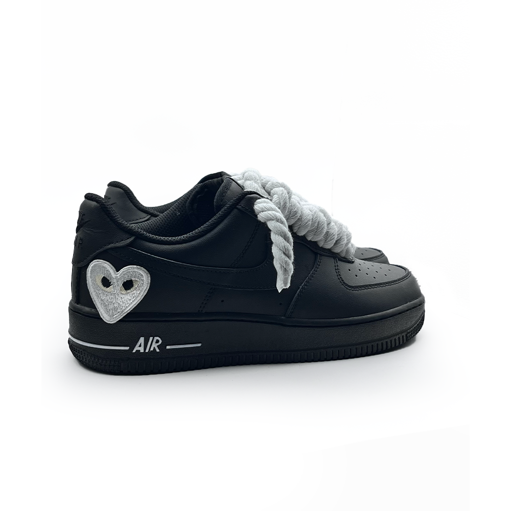 Custom Black Nike Air Force 1 '' Rope Laces '' Love stride White