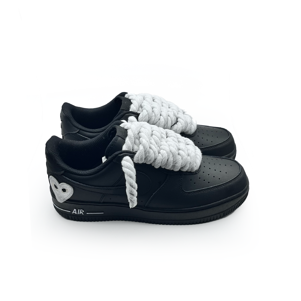 Custom Black Nike Air Force 1 '' Rope Laces '' Love stride White