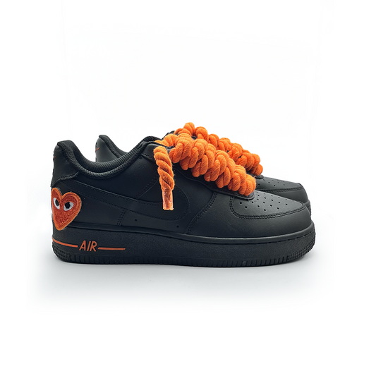 Custom Black Nike Air Force 1 '' Rope Laces '' Love stride Orange