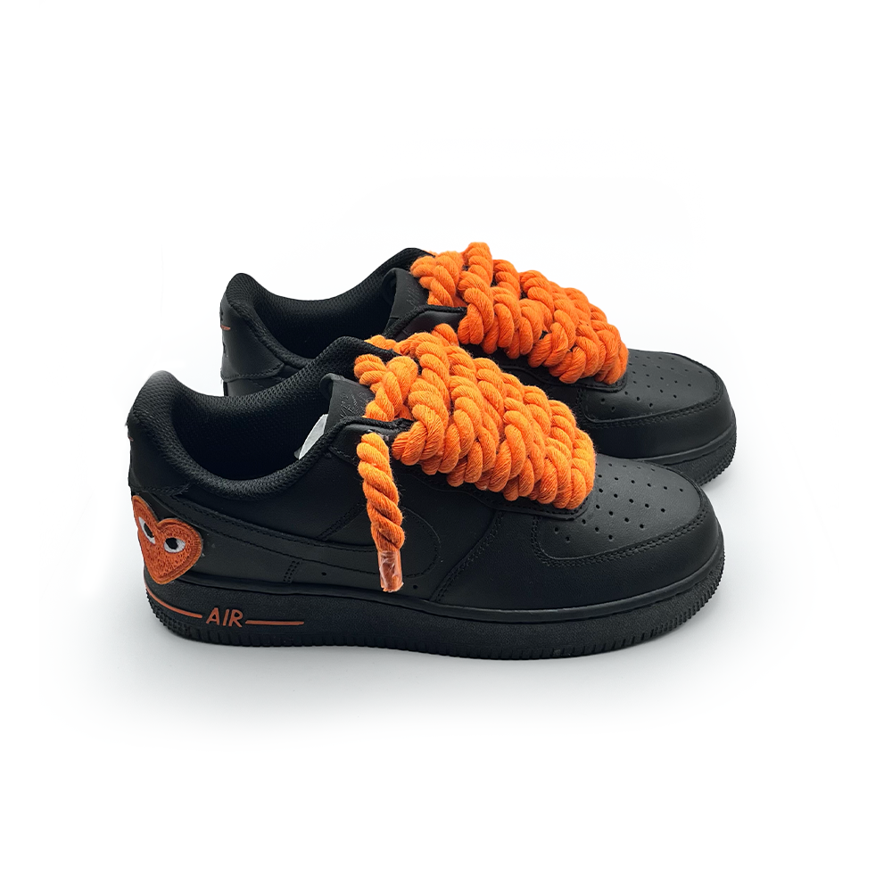 Custom Black Nike Air Force 1 '' Rope Laces '' Love stride Orange