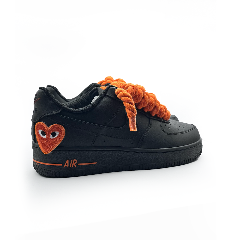 Custom Black Nike Air Force 1 '' Rope Laces '' Love stride Orange