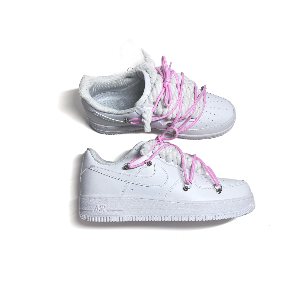 Custom NIKE AIR FORCE 1 Weiß “ROPE LACES” Dunk Pink #1