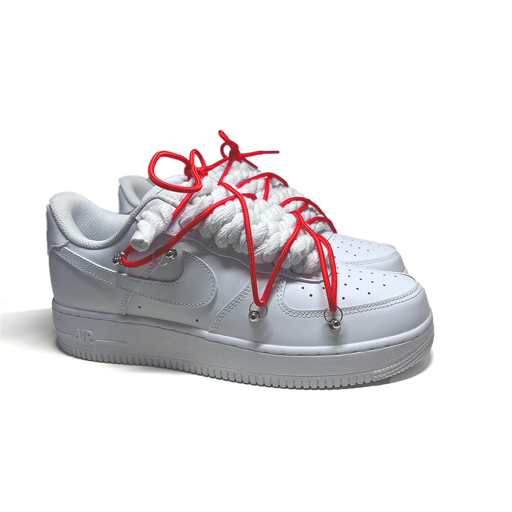 Custom NIKE AIR FORCE 1 Weiß “ROPE LACES” Dunk Rot