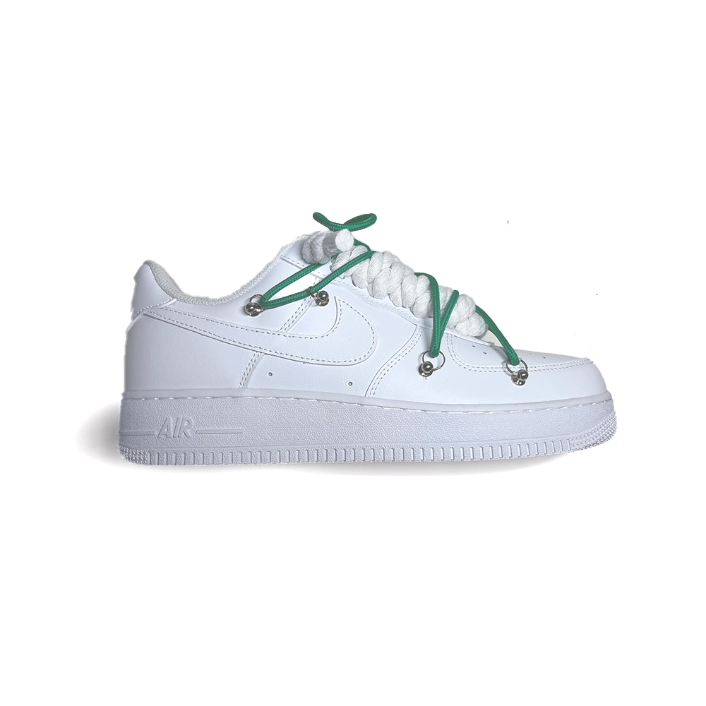 Custom NIKE AIR FORCE 1 Weiß “ROPE LACES” Dunk Grün - RopezInstyle