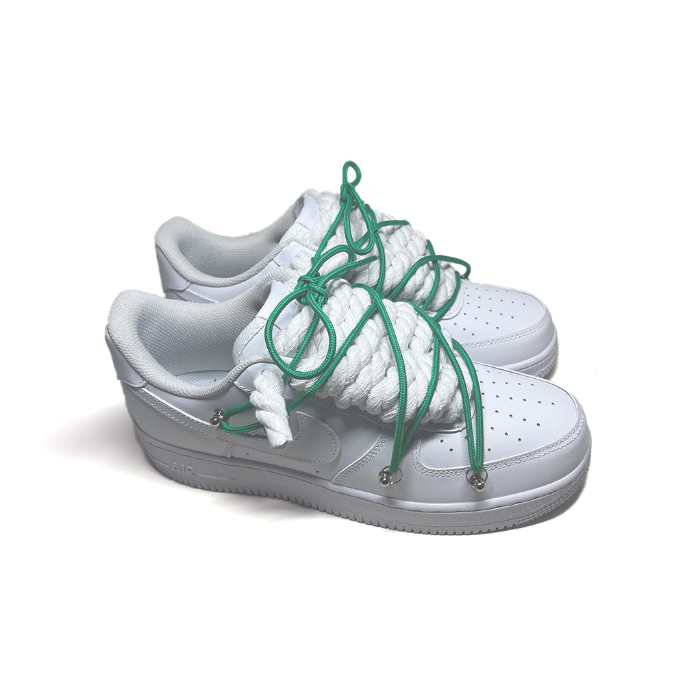 Custom NIKE AIR FORCE 1 Weiß “ROPE LACES” Dunk Grün - RopezInstyle