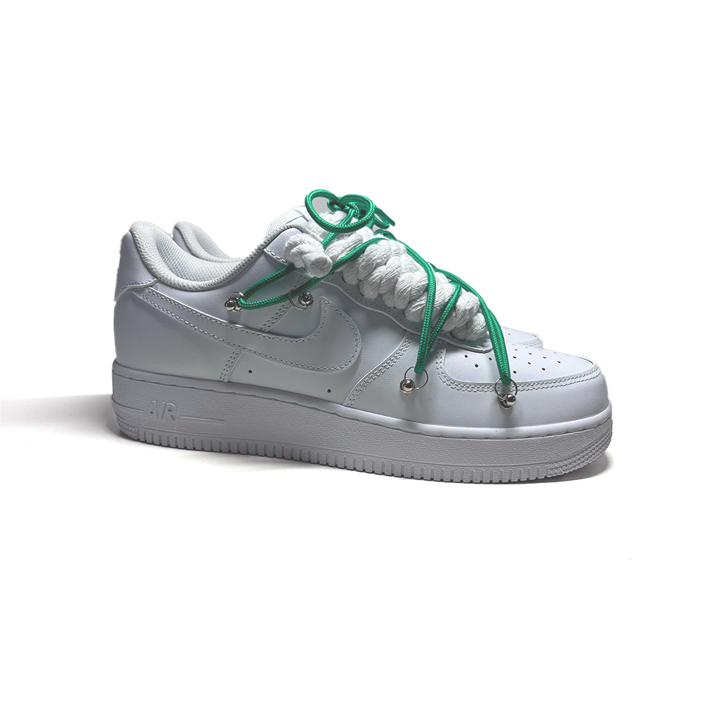 Custom NIKE AIR FORCE 1 Weiß “ROPE LACES” Dunk Grün - RopezInstyle