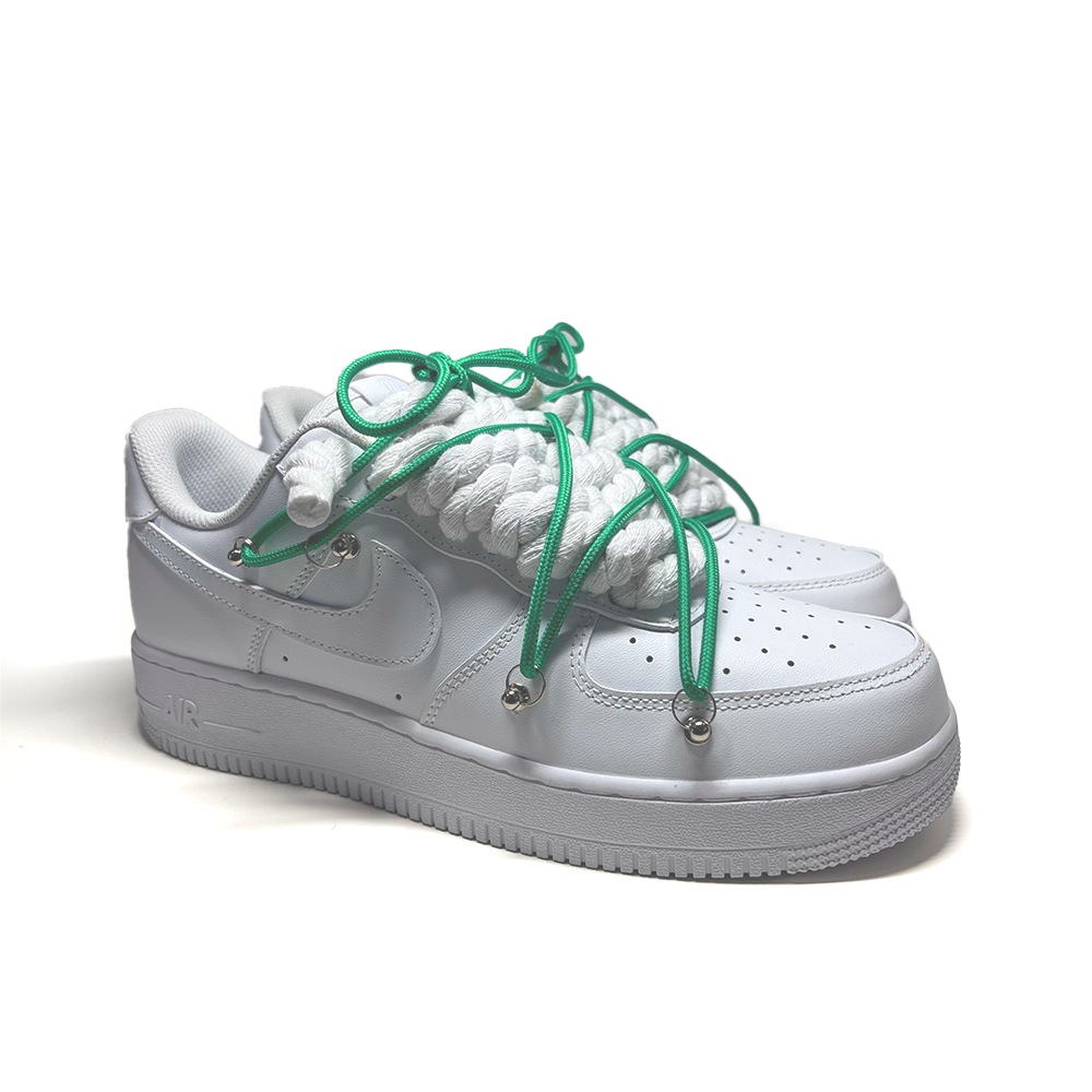 Custom NIKE AIR FORCE 1 Weiß “ROPE LACES” Dunk Grün - RopezInstyle