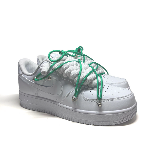 Custom NIKE AIR FORCE 1  Weiß “ROPE LACES” Dunk Grün