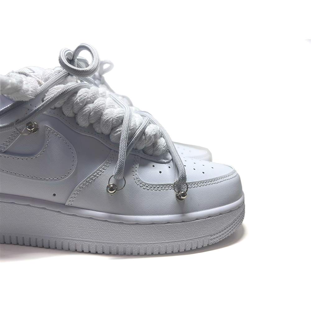 Custom NIKE AIR FORCE 1 Weiß “ROPE LACES” Dunk Grau