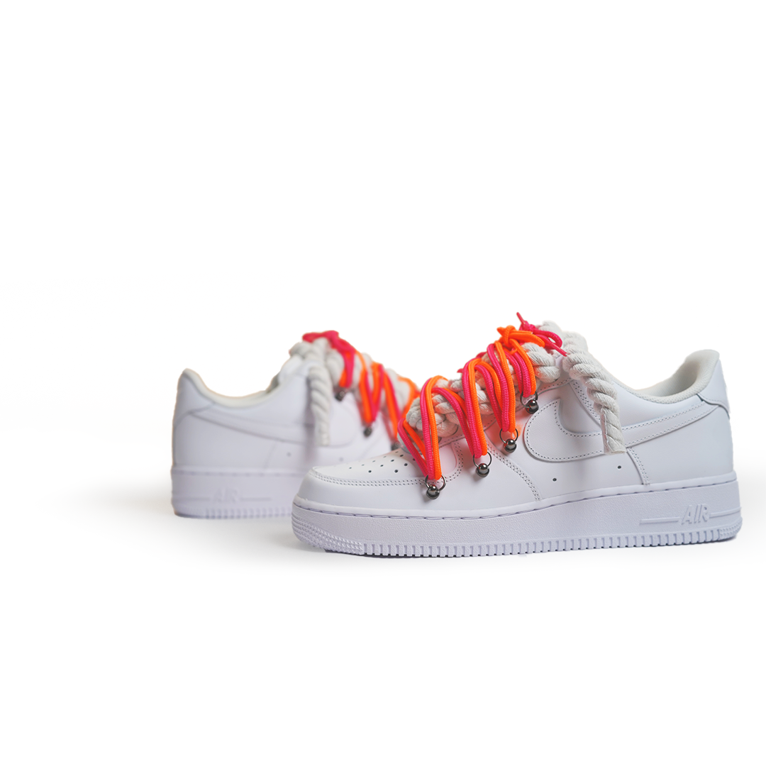 Custom Sneakers Weiß “ROPE LACES” Rosa / Orange Dunk
