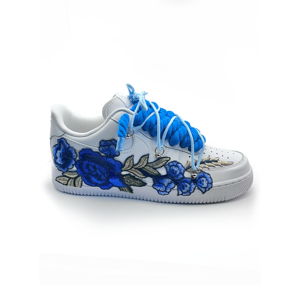 Custom NIKE AIR FORCE 1 Weiß “BLUE LACES” Azure - RopezInstyle