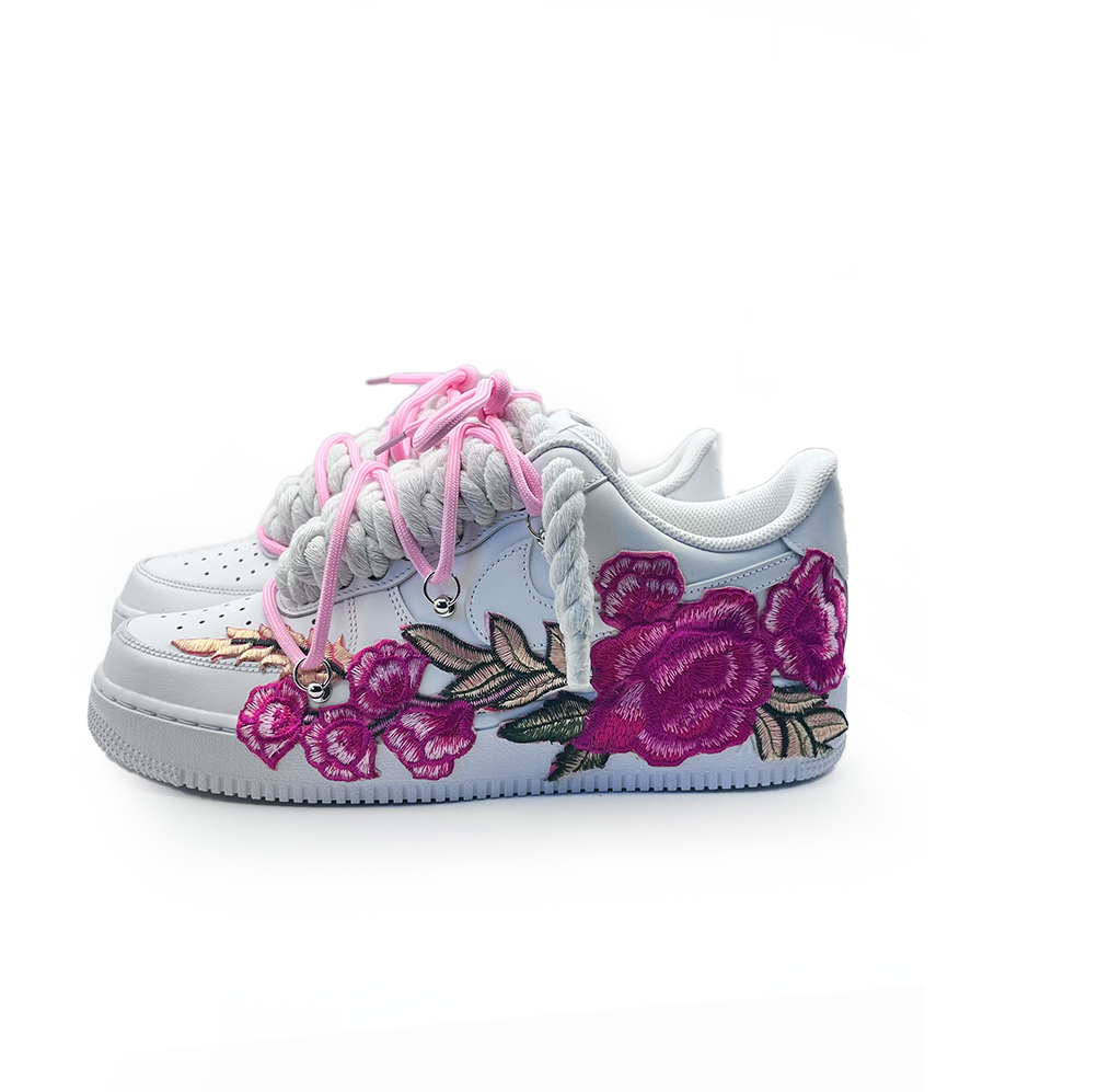 Custom NIKE AIR FORCE 1 Weiß “ROPE LACES” Pink Parfait