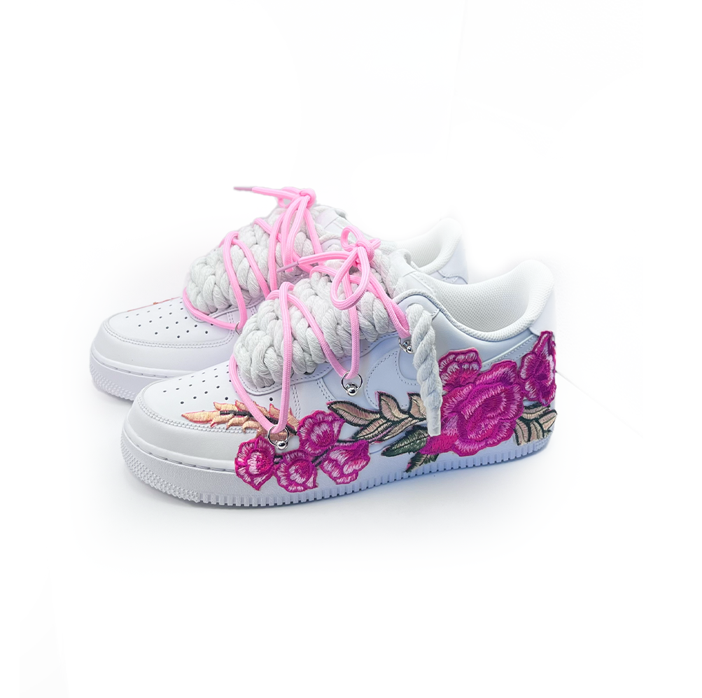 Custom NIKE AIR FORCE 1 Weiß “ROPE LACES” Pink Parfait