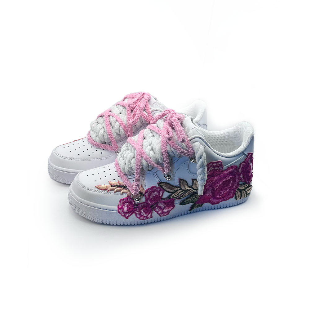 Custom NIKE AIR FORCE 1 Weiß “ROPE LACES” Pink Parfait